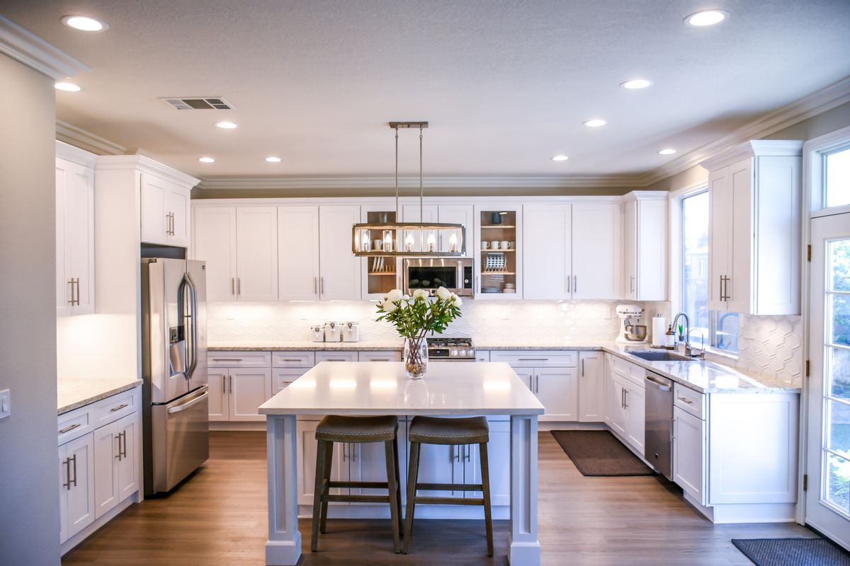 retained original wood trim throughout kitchen and refinished all doors.